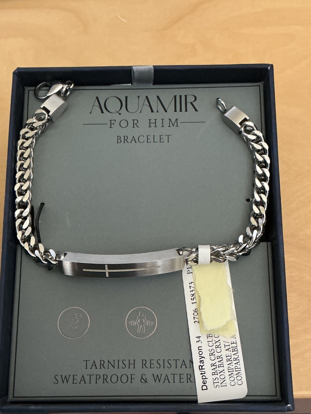 AquaMir Silver-Tone Men's Curb Chain Bracelet with Cross Accent